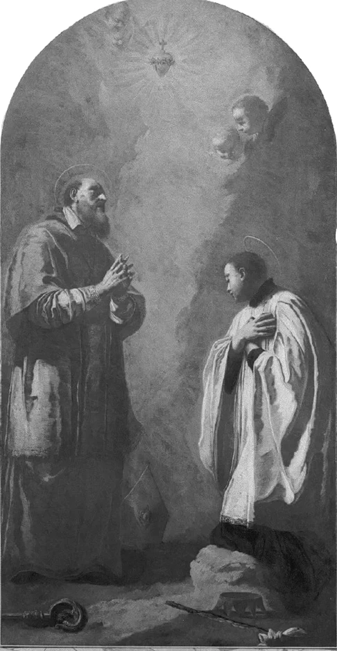 Antonio Marinetti, il Chiozzotto - San Francesco di Sales e San Luigi Gonzaga adorano il Sacro Cuore, Chioggia, Venezia
